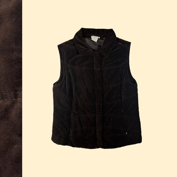 90s/Y2K brown velour puffer vest by Tweeds, vintage XL womens sleeveless jacket - Picture 1 of 7